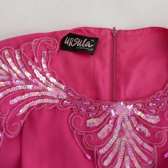 Vintage Ursula Fuchsia Pink Long Sleeve Midi Barbiecore Dress 14 - Picture 13 of 13